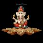 FS26384 Ganesha Figur handbemalt mit Bodhi Blättern - 360° Ansicht