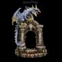 Drachenfigur - Blau-goldener Drache auf Burgruine - 360° Ansicht