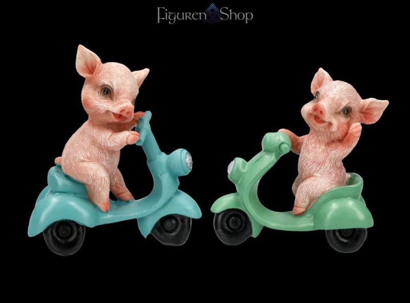 Dekofigur Schwein - Schweinchen mit Roller 2er Set