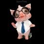 Lustige Schweinefigur mit Brille und Krawatte - Percy - 360° Ansicht
