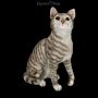 Gartenfigur - Katze sitzend grau getigert - 360° Ansicht