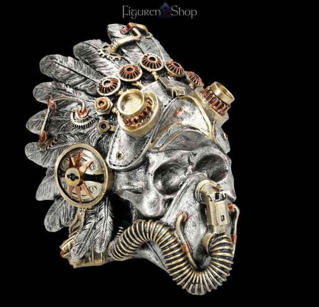Steampunk Skull with Feather Headdress - Cogwork Chief