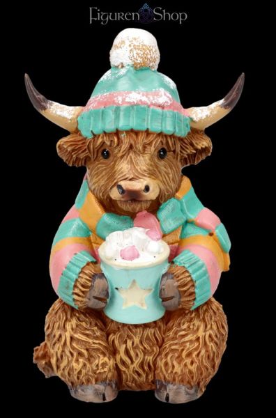 Highland Cow Winterfigur mit Kakao
