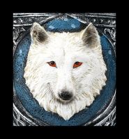 Fantasy Kelch - Weißer Wolf mit roten Schmucksteinen