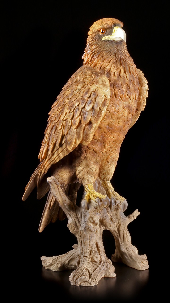 Garden Figurine - Golden Eagle on Tree Trunk