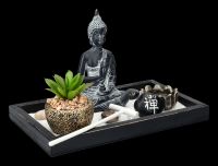 Buddha Figur mit Zen Garten schwarz-grau