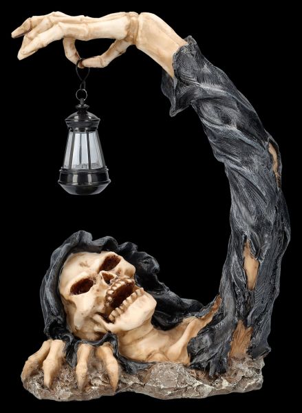 Grim Reaper Figurine Rises from Grave with Lantern