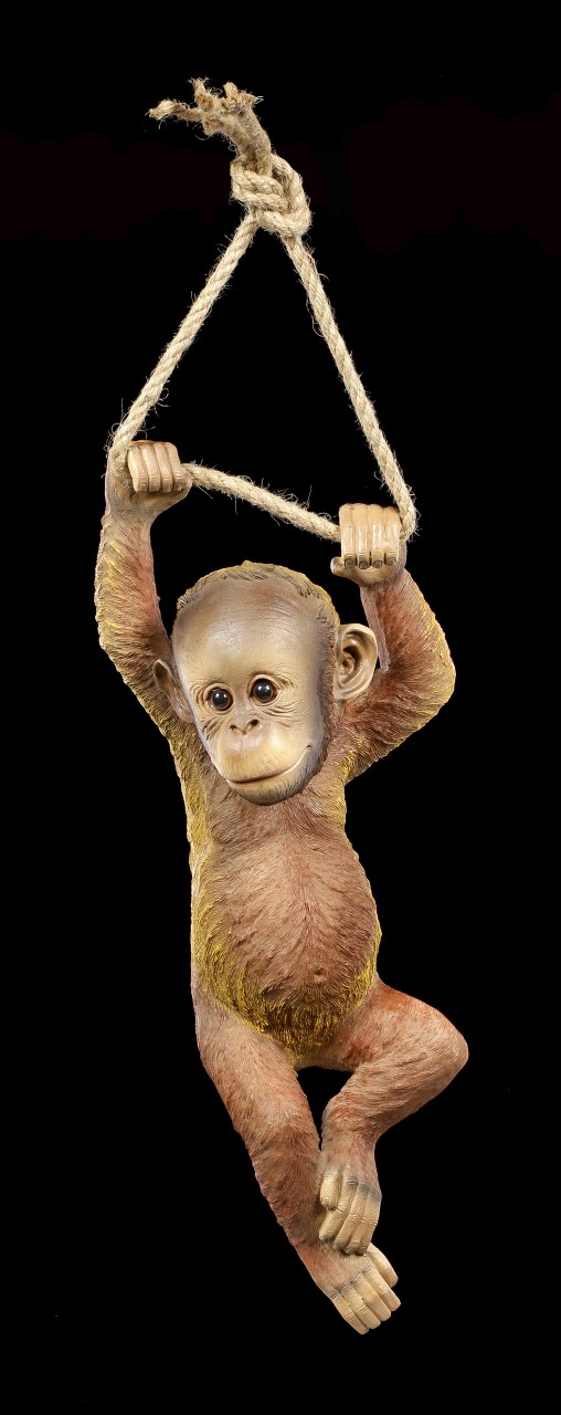 Garden Figurine - Orang-Utan Baby hanging on rope