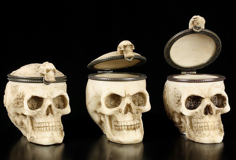 Skulls with Flap Lid - Set of 3