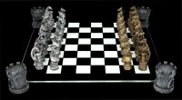 Schachspiel mit Brett - Drachen gold-silber