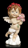 Cherub Figur - Kleiner Engel mit Blumenstrauß