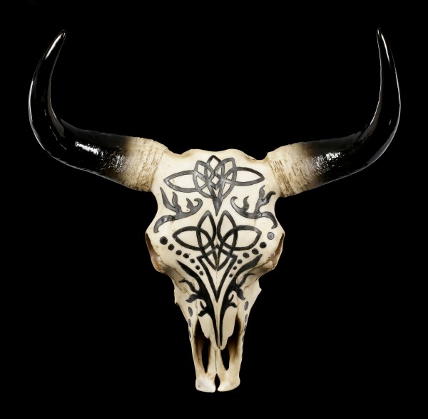 Large Wall Plaque - Bull Skull with Tribals