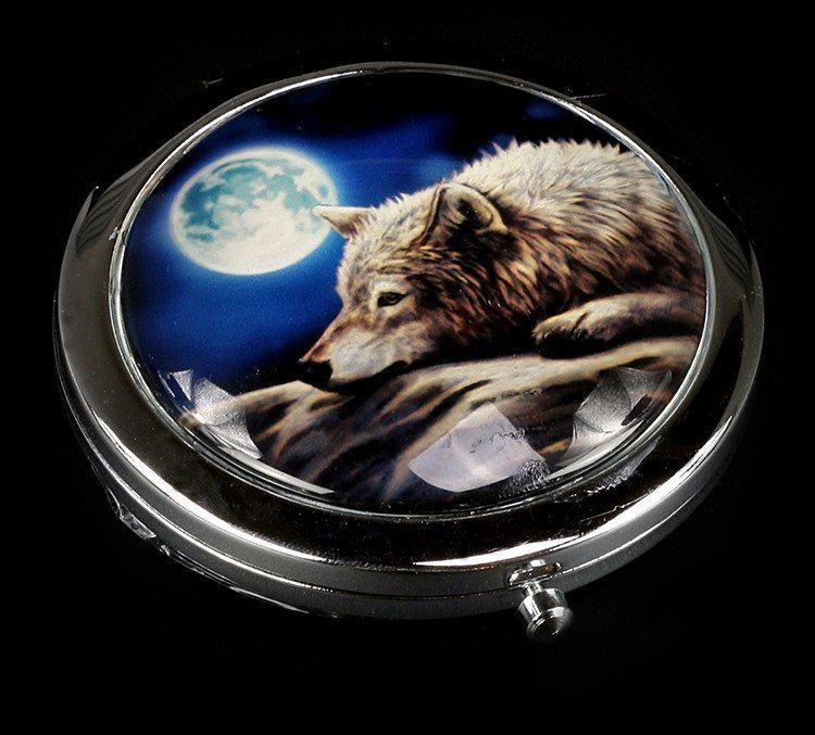 Compact Mirror with Wolf - Quiet Reflection