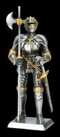 Pewter Knight Figurine with Halberd and Sword