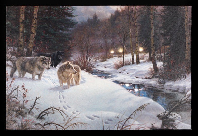 Leinwand LED - Winter Wölfe