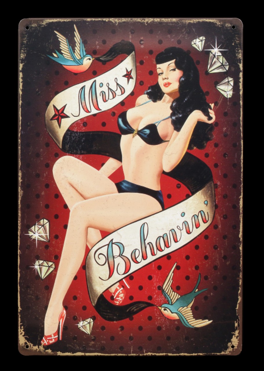 Metal Sign with Pin-Up Girl - Miss Behavin