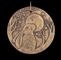 Wall Plaque - Moon Gazing Hare in Terracotta