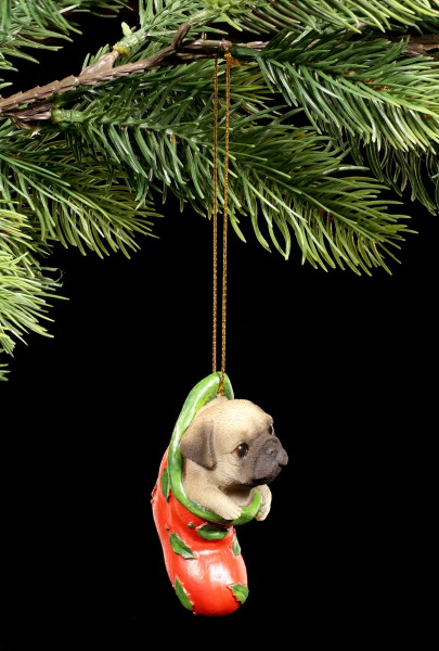 Christmas Tree Decoration Dog - Pug in Stocking