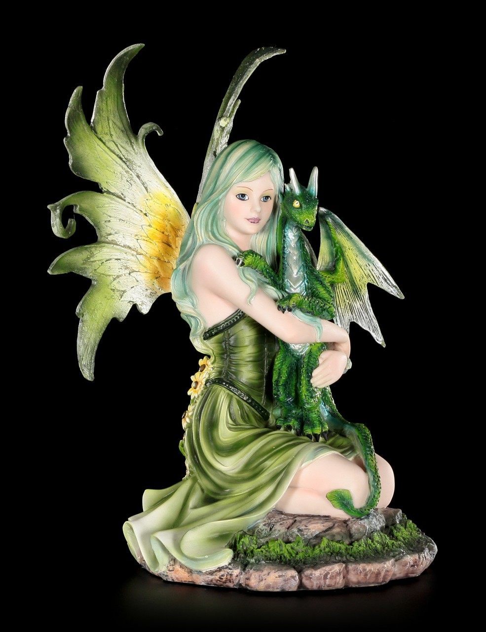 Fanaion mit Drachenjungem im Frühling Fantasy Fee Drachenelfen Elfen Figur 