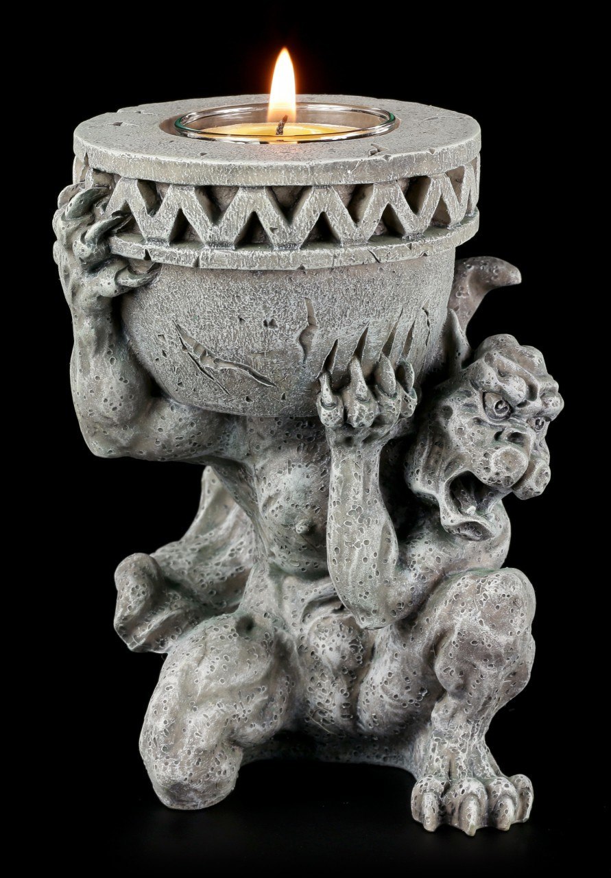 Tealight Holder - Gargoyle holds Pot