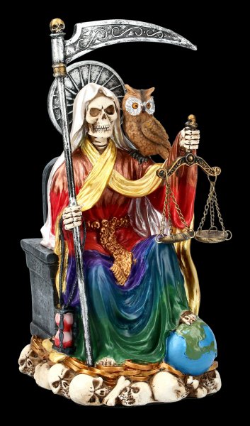 Sitting Santa Muerte Figurine - Rainbow colored