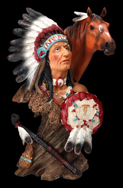 Indianer Figur - Häuptling Büste mit Pferd