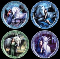 Plate Set of 4 - Unicorn and Maiden by Anne Stokes