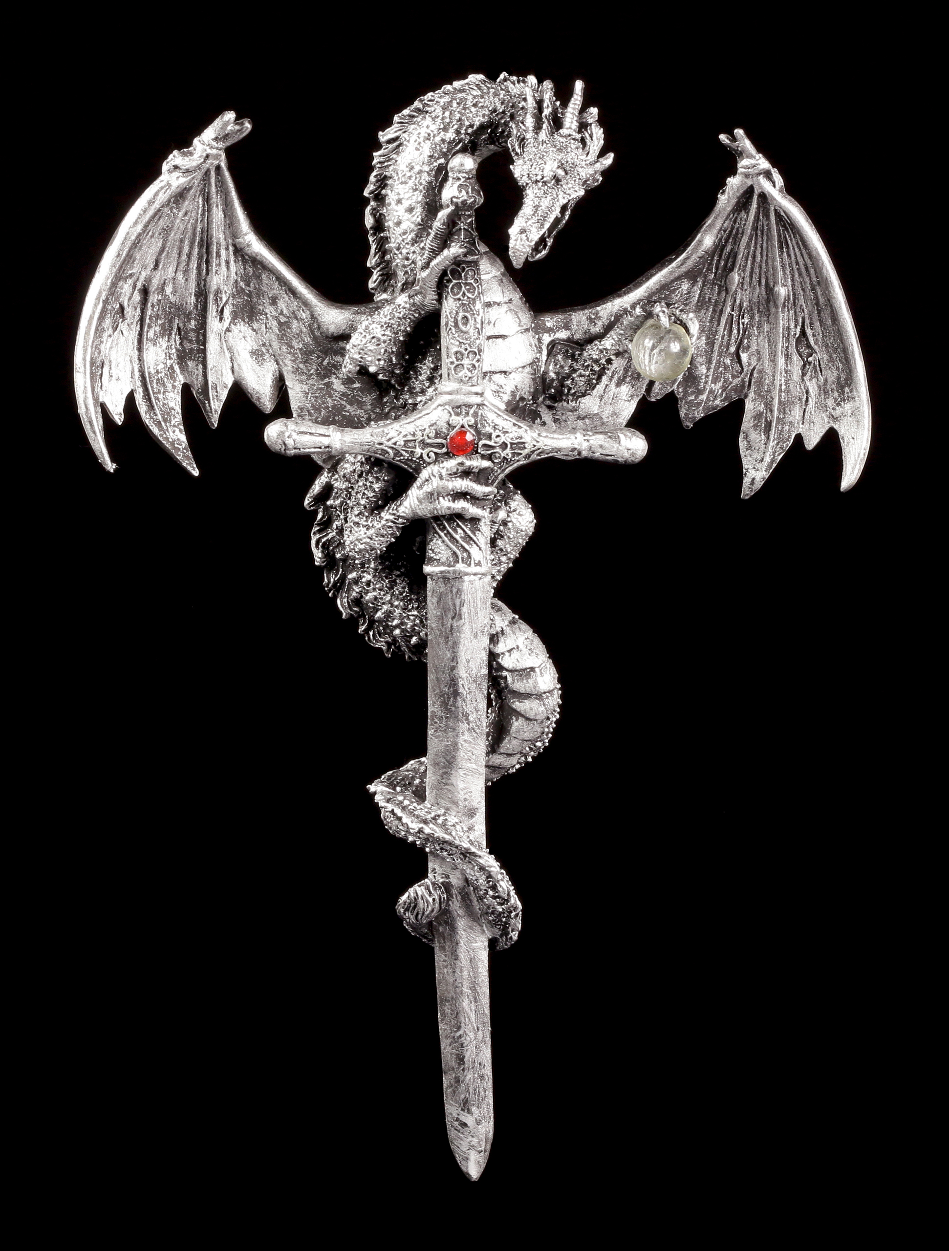fliegender Drache mit Metall-Schwert Brieföffner 26 cm Wandrelief Figur gothic 