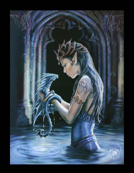 Water Dragon Fee Anne Stokes 3D Bild Elfe Drache Postkarte Ansichtskarte 