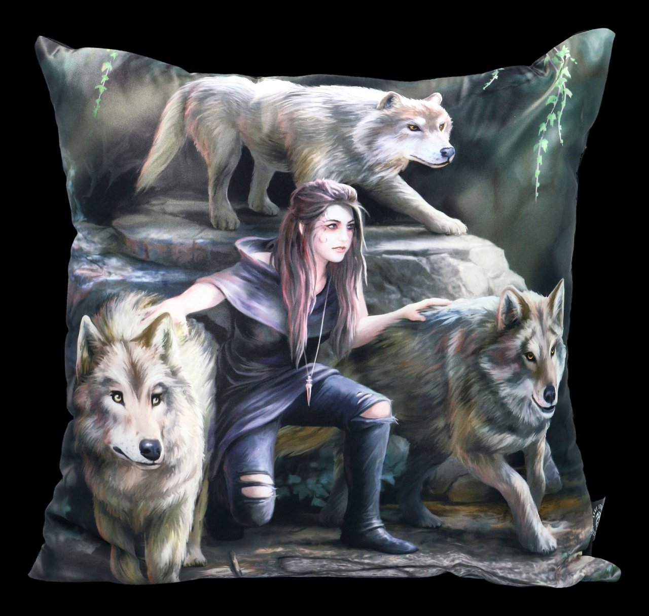 Satin Cushion with Wolves - Power Of Three