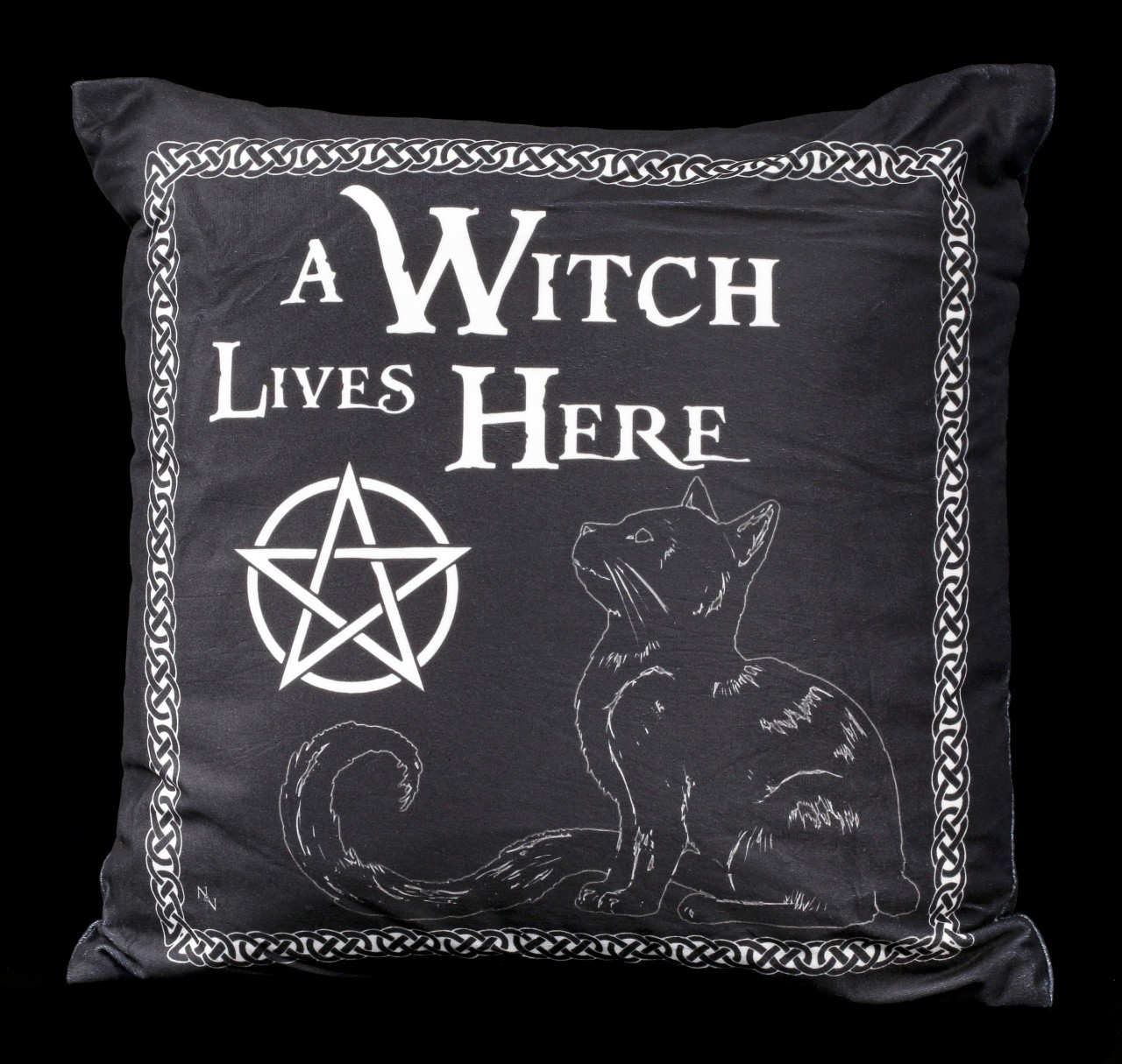 Cushion with Cat - A Witch Lives Here
