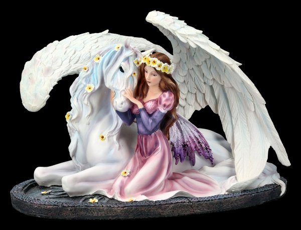 Deko Statue Fantasy Pferd Prinzessin Amalia mit Pegasus Elfen Figur 