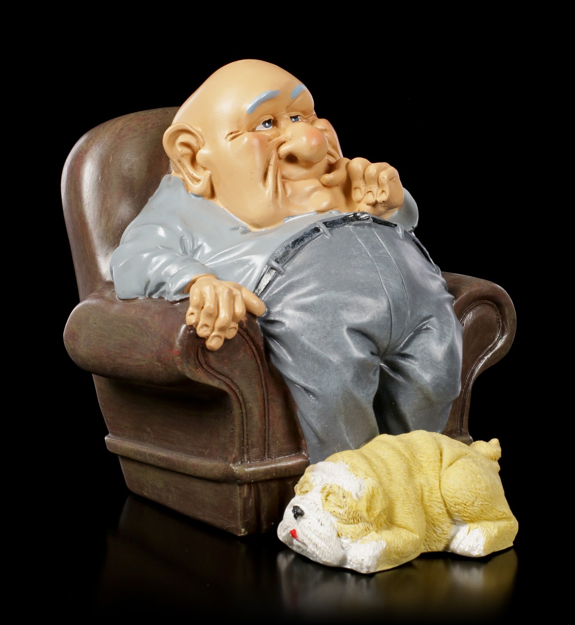Funny Family Figurine - Grandpa in Armchair with Dog