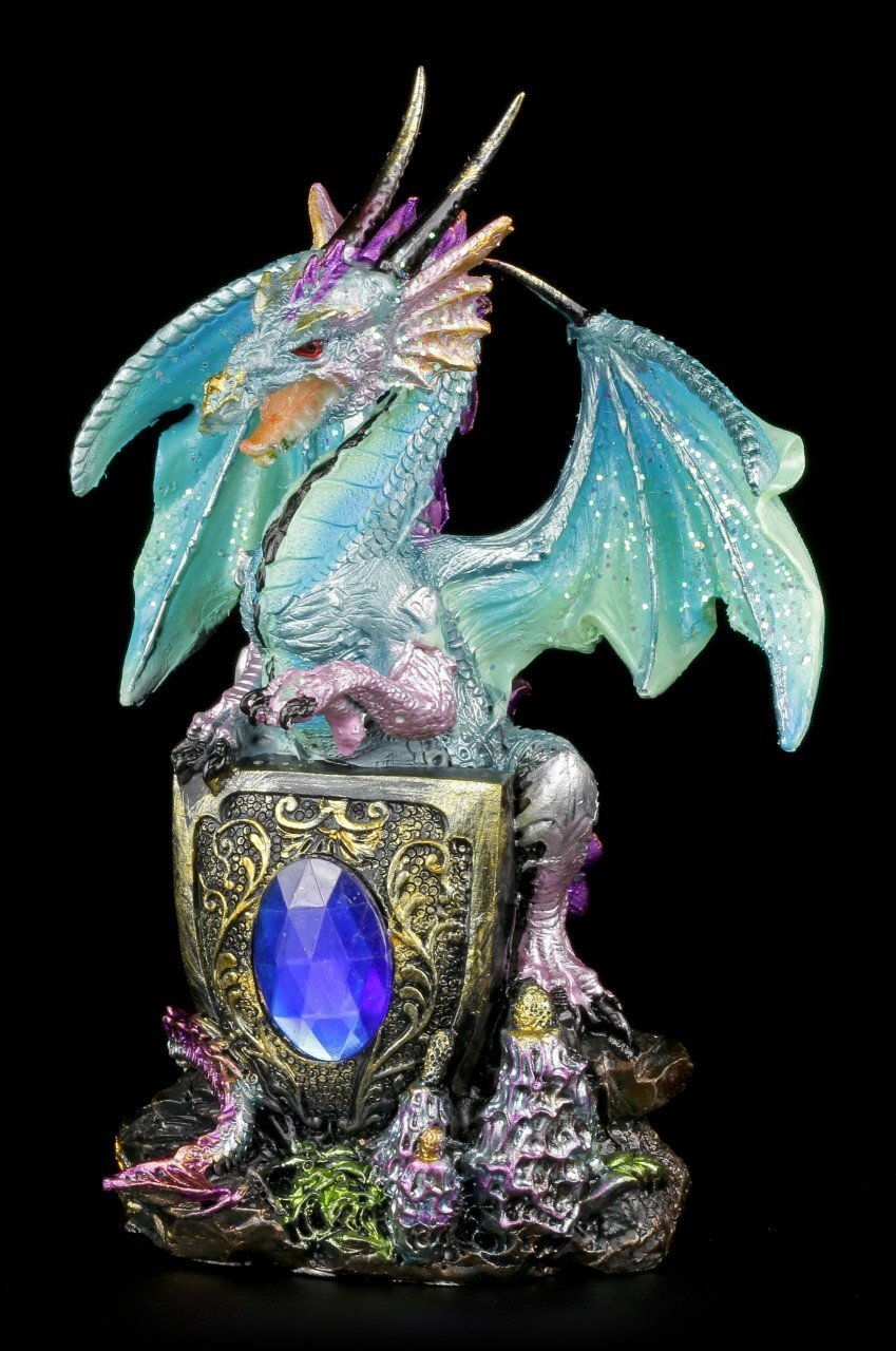 Dragon Figurine - Blue with Crystal