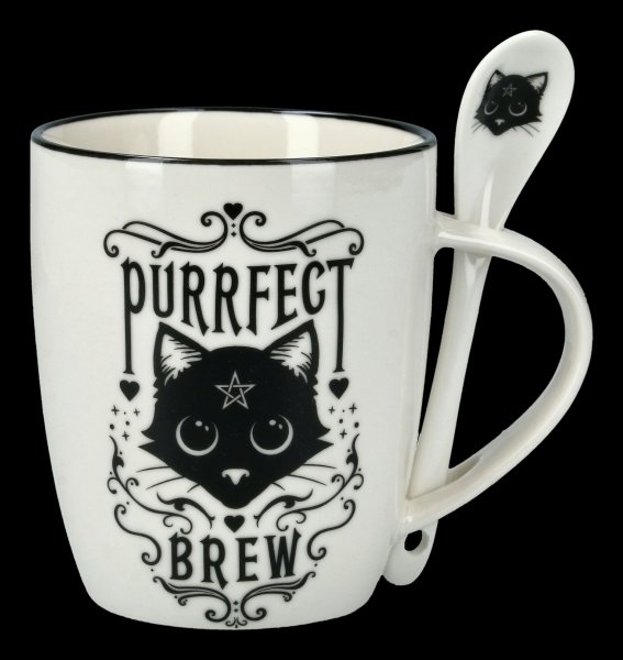 Tasse mit Löffel - Katze Purrfect Brew