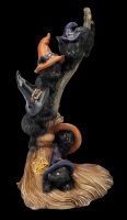 Cat Figurine - Five Kittens on Witch&#39;s Broom