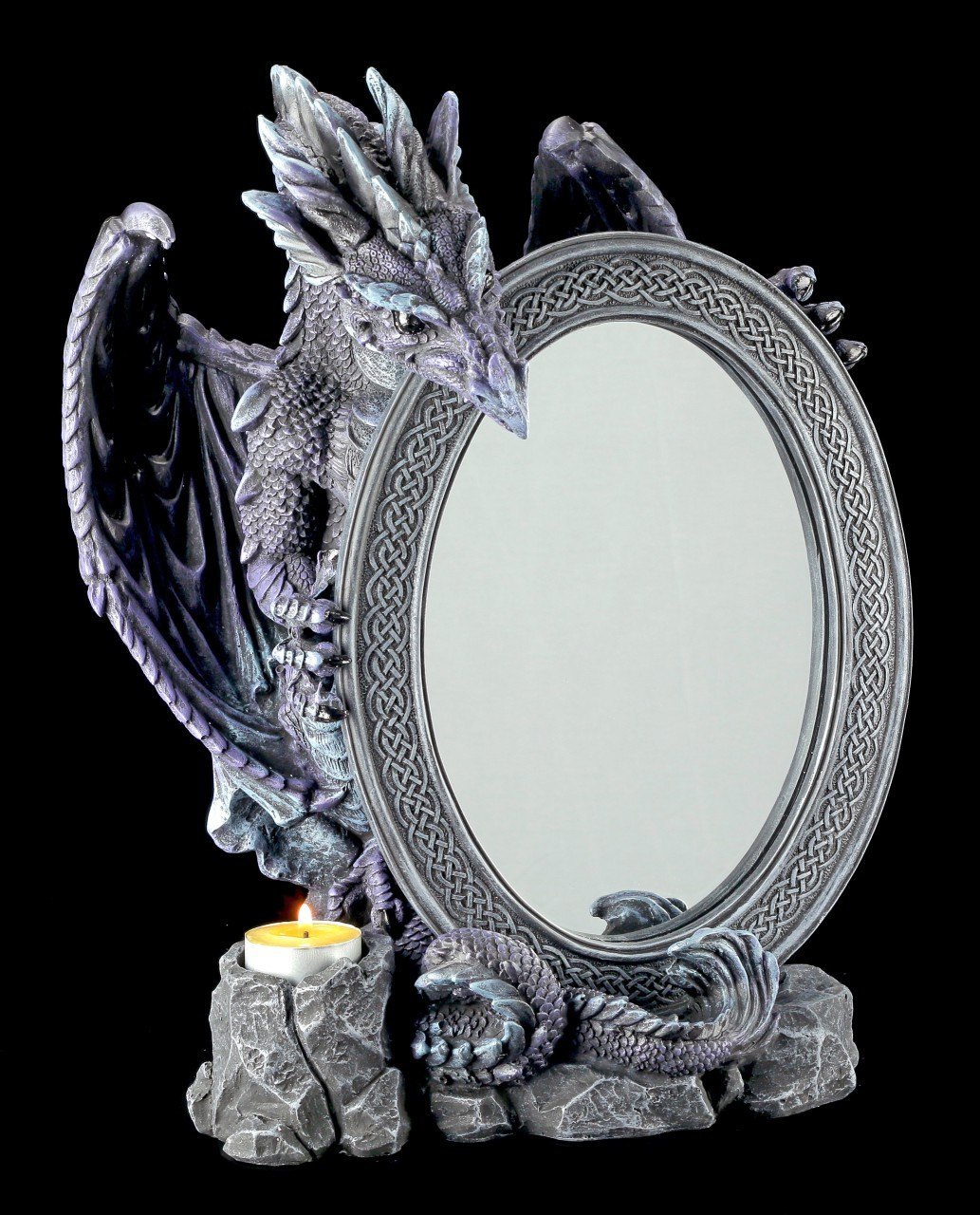 Dragon Table Mirror with Tealight Holder purple
