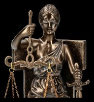 Sitzende Justitia Figur auf Thron - bronziert