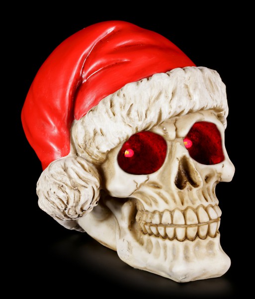 Totenkopf mit Weihnachtsmütze und LED - Silent Night