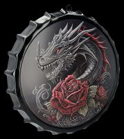 Metal Sign Bottle Cap - Red Rose Dragon