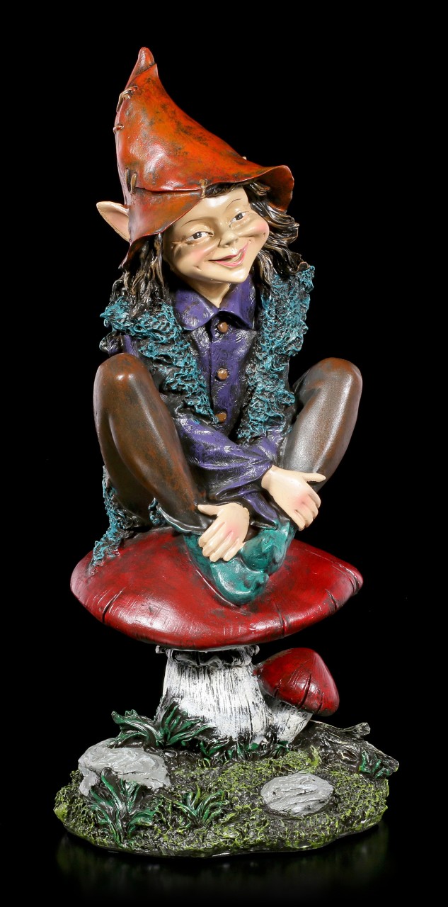 Garden Figurine - Pixie Elf sitting on Mushroom
