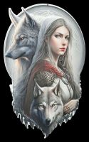 Blechschild - Magische Schönheit mit Wölfen