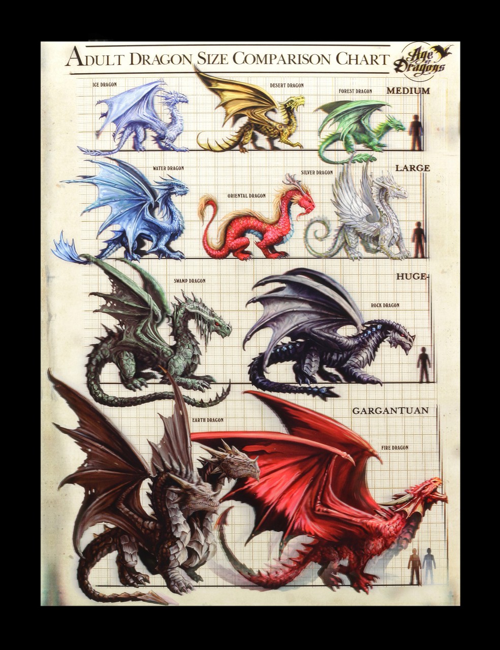 3D-Bild Anne Stokes Drachen - Dragon Size Comparison Chart