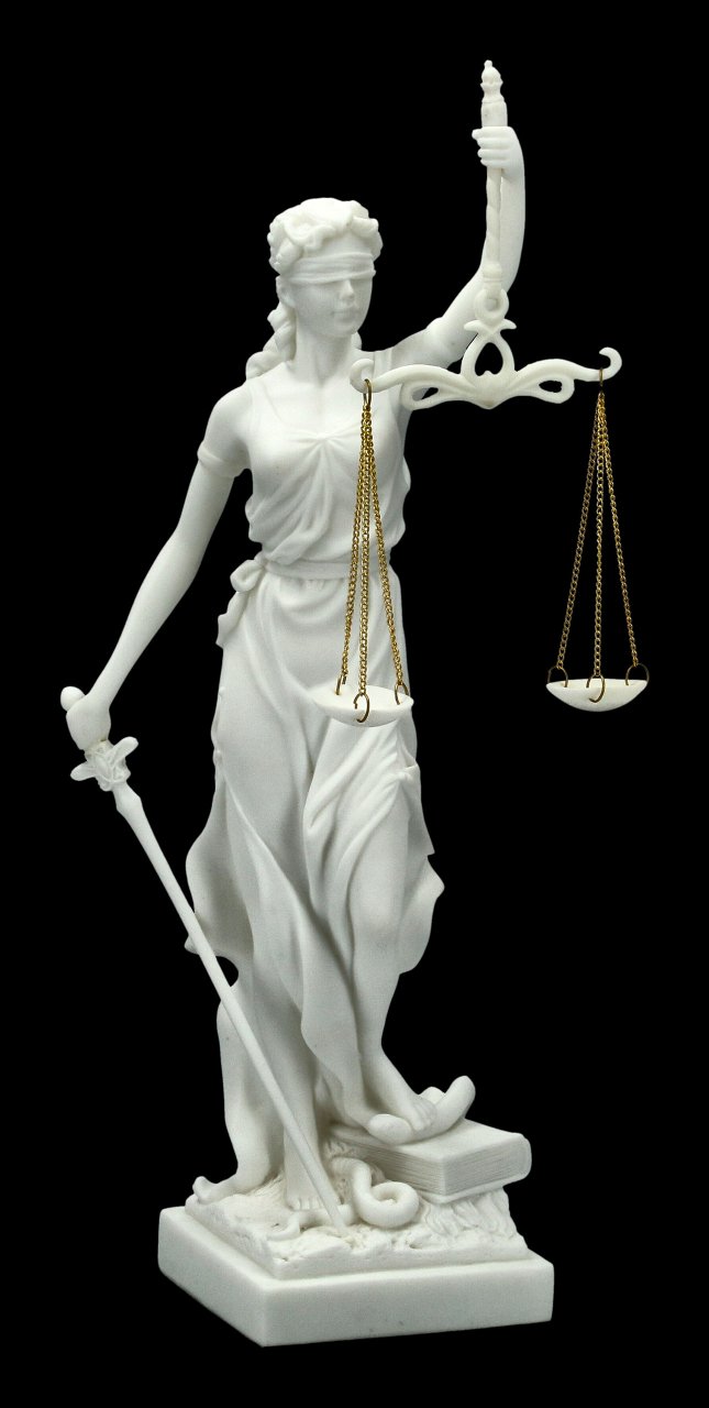 Weiße Justitia Figur - Göttin der Gerechtigkeit