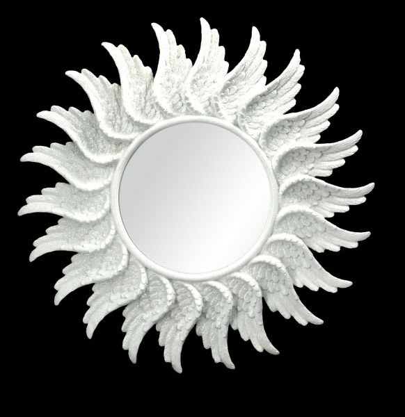 Wall Mirror Round - White Angel Wings