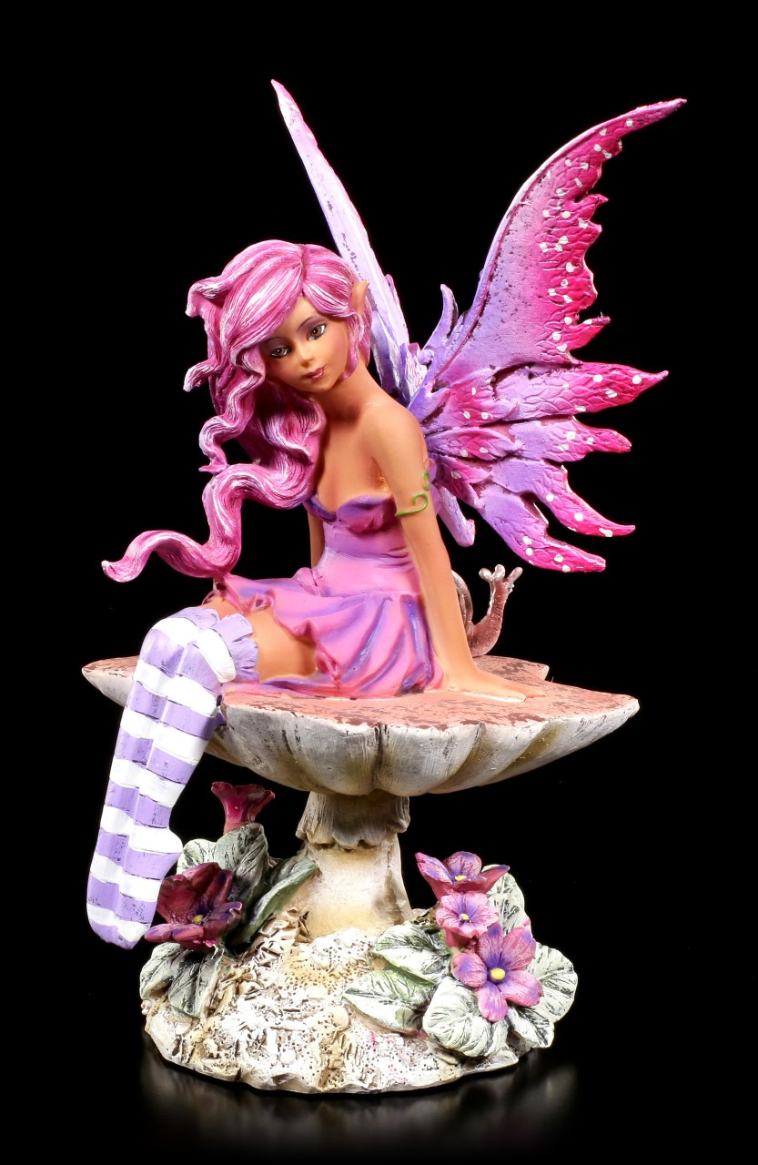 Fairy Figurine - Magenta on Mushroom