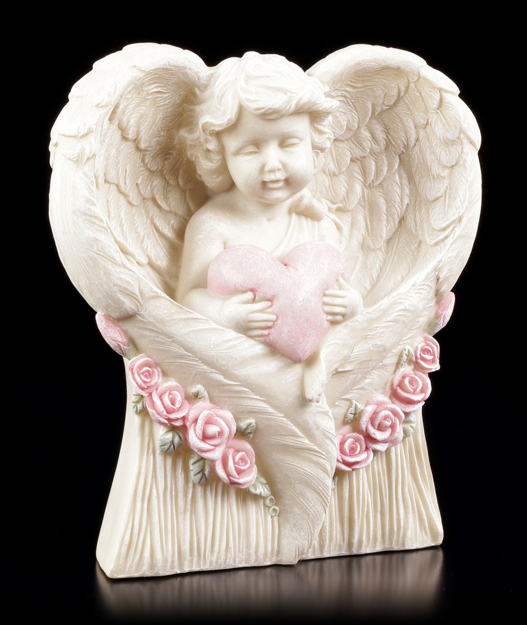 Engel Gartenfigur - Kleiner Cherub mit Herz