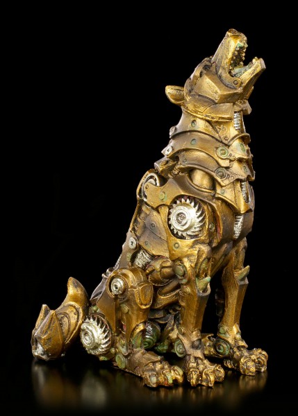 Mechanical Steampunk Howling Wolf Cyborg Dog Statue 