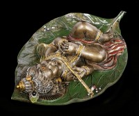 Baby Krishna Figur auf Buddhabaum Blatt - bronziert
