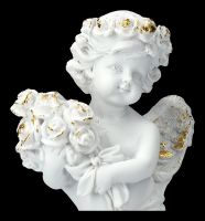 Engel Figur - Putte mit Rosenstrauß
